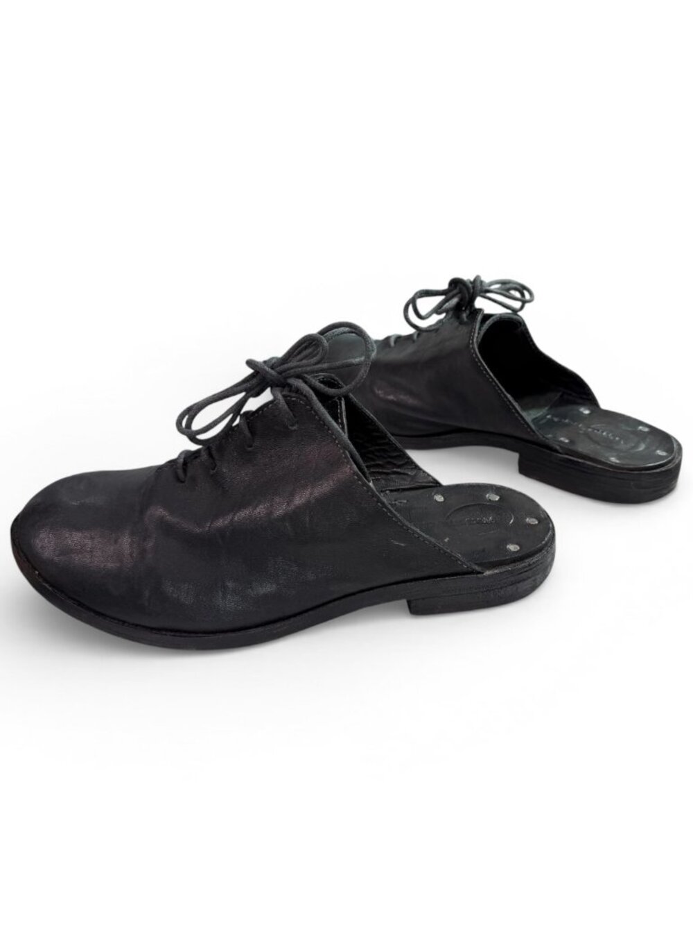 Masnada Black Leather Lace Up Mule Clogs Handmade Italy $895 EU 37, US 7